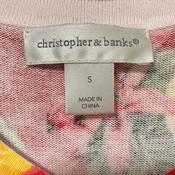 Christopher & Banks Cardigan Button Down Short Sleeves Sweater Floral & Lemons - Picture 6 of 7